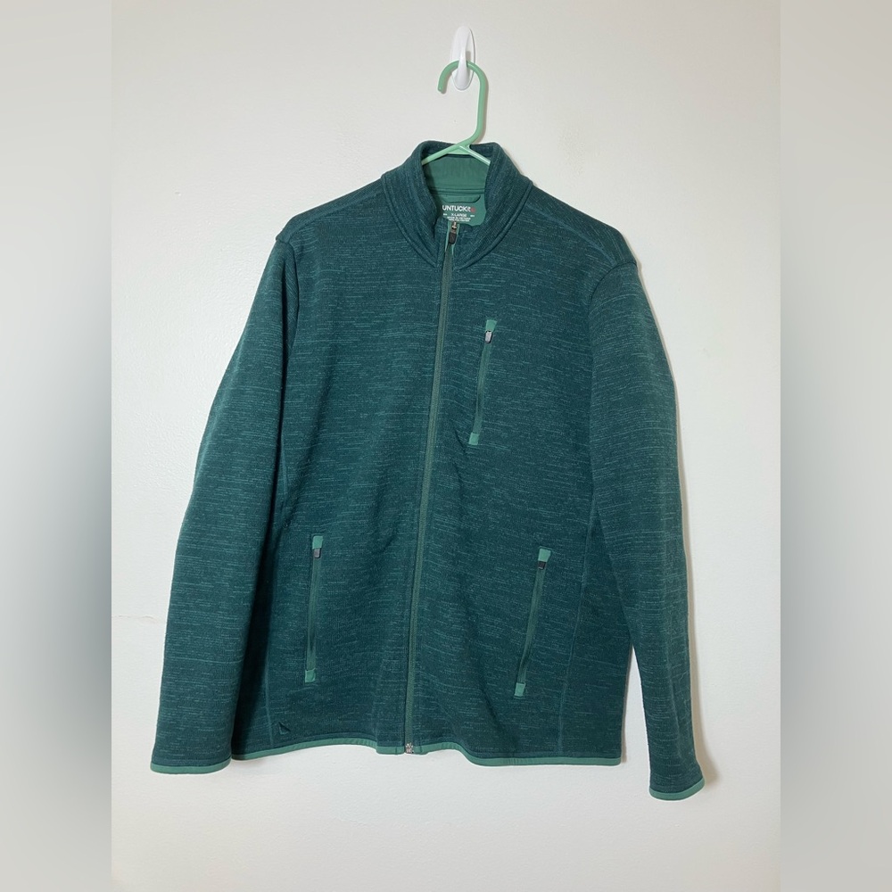 untuckit Full‎ Zip Sweater Men’s Extra Large Green Outdoor Casual Polyester